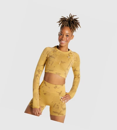Gymshark Adapt Camo Seamless Crop Top Naisten Puserot Keltainen | WDJUVS104