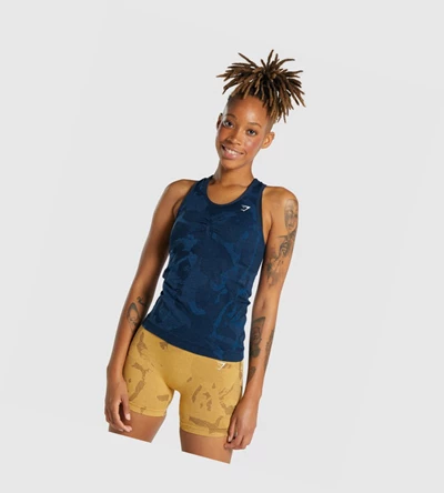 Gymshark Adapt Camo Seamless Naisten Hihaton Paita Laivastonsininen | USYEDX869