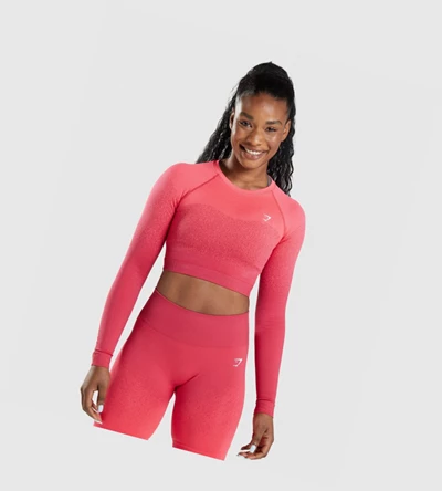 Gymshark Adapt Ombre Seamless Crop Top Naisten Puserot Pinkki Punainen | CWKXQS473