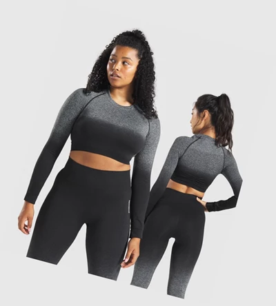 Gymshark Adapt Ombre Seamless Crop Top Naisten T Paidat Mustat Mustat | DTOGFJ472