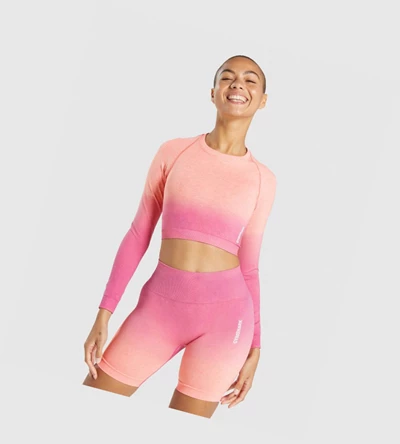 Gymshark Adapt Ombre Seamless Crop Top Naisten Puserot Oranssi Pinkki | GDZUFQ568
