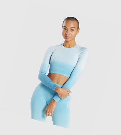 Gymshark Adapt Ombre Seamless Crop Top Naisten Puserot Vaaleansininen Vaaleansininen | WQGLPE435