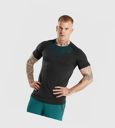 Gymshark Apex Contrast Miesten T Paidat Mustat Turkoosi | ZOPVBM980