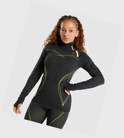 Gymshark Apex Seamless 1/4 Zip Naisten Vaatteet Mustat Keltainen | ILXOUD329
