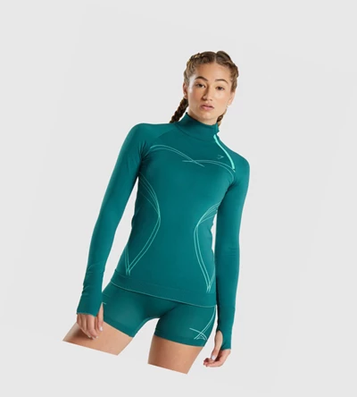Gymshark Apex Seamless 1/4 Zip Naisten Vaatteet Turkoosi | XNTMRH154