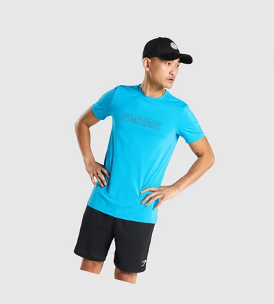 Gymshark Arrival Graafinen Miesten T Paidat Vaaleansininen | SAFCMJ053