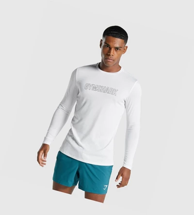 Gymshark Arrival Graafinen Miesten T Paidat Valkoinen | XFQYTE089