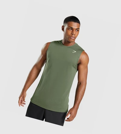 Gymshark Arrival Hihattomat Miesten Hihaton Paita Oliivinvihreä | DFTHYE059