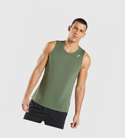 Gymshark Arrival Miesten Hihaton Paita Oliivinvihreä | AVXQPL920