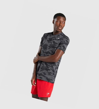 Gymshark Arrival Miesten T Paidat Mustat Harmaat Camo | LWRTSE183