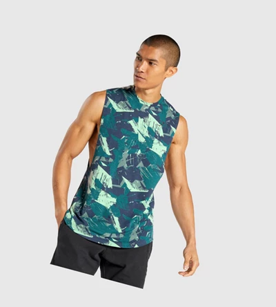 Gymshark Bold Drop Arm Miesten Hihaton Paita Vihreä | MIFXHN013