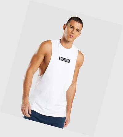 Gymshark Central Drop Arm Miesten Hihaton Paita Valkoinen | LCWUPG150