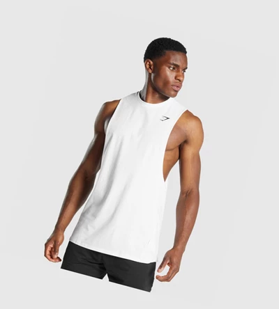 Gymshark Critical 2.0 Drop Arm Miesten Hihaton Paita Valkoinen | TSMYJA547