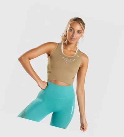 Gymshark Energy Seamless Crop Top Naisten Puserot Ruskea | FGYKPX059