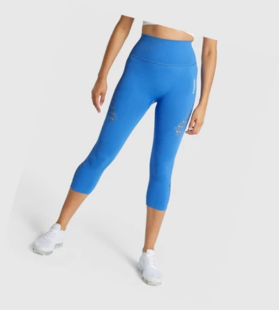 Gymshark Energy Seamless Cropped High Waisted Naisten Leggingsit Sininen | XTJQIH673