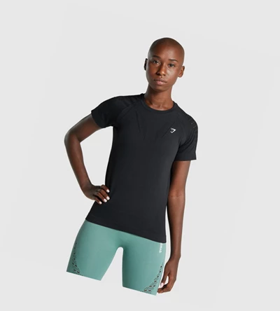 Gymshark Energy Seamless Naisten T Paidat Mustat | CGMLNO285