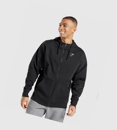 Gymshark Essential Oversized Zip Up Miesten Vaatteet Mustat | KBPVWM691