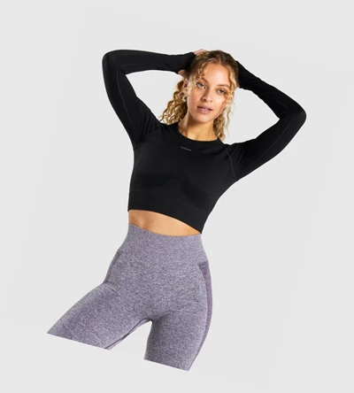 Gymshark Flex Sports Crop Top Naisten T Paidat Mustat Harmaat | KFOULN869