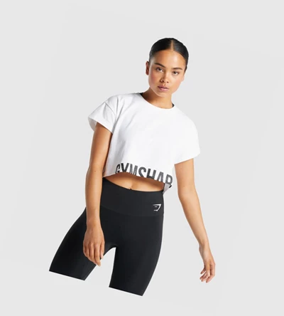 Gymshark Fraction Crop Top Naisten T Paidat Valkoinen | DOWJFI750