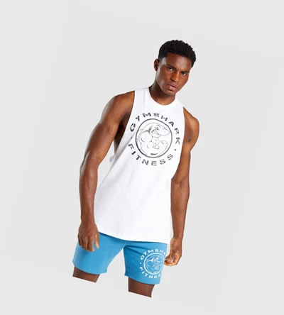 Gymshark Legacy Drop Arm Miesten Hihaton Paita Valkoinen | SKUYRH523