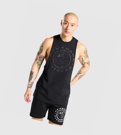 Gymshark Legacy Drop Arm Miesten Hihaton Paita Mustat Mustat | YKWICG630