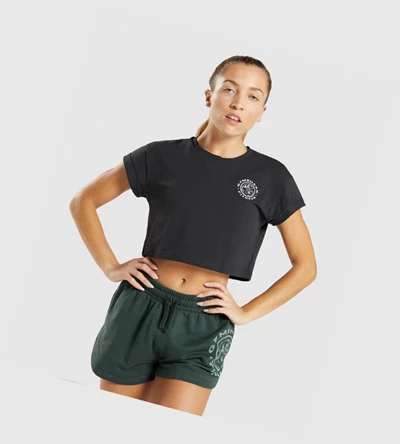Gymshark Legacy Graafinen Crop Naisten T Paidat Mustat | GZKHQV473
