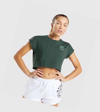 Gymshark Legacy Graafinen Crop Naisten T Paidat Tummanvihreä | RTUVEL286