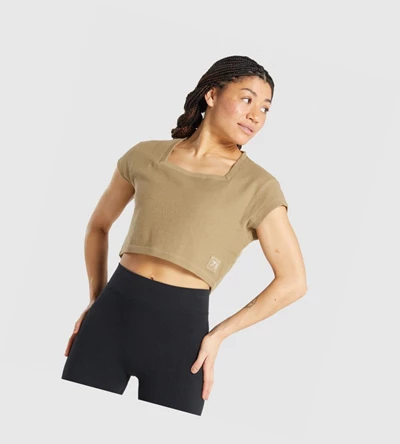 Gymshark Pause Crop Top Naisten T Paidat Vaaleanruskea | WKHITQ812