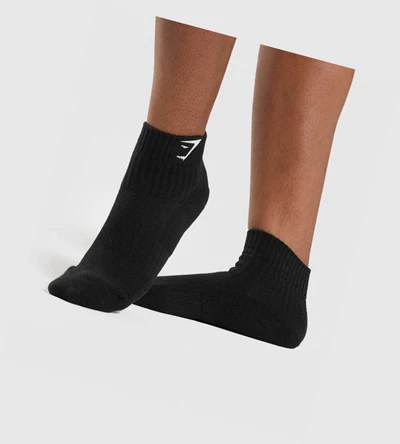 Gymshark Sharkhead Embroidered Quarter 2pk Miesten Sukat Mustat | CDGWIS246