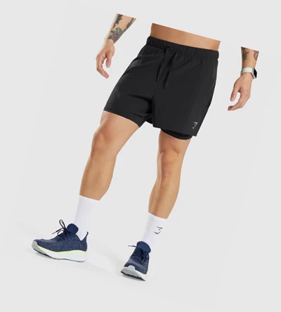 Gymshark Speed 5" 2 In 1 Miesten Shortsit Mustat | ECOALH806