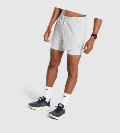 Gymshark Speed 5" 2 In 1 Miesten Shortsit Vaaleanharmaat | TJIUYM651