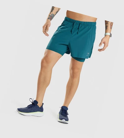 Gymshark Speed 5" 2 In 1 Miesten Shortsit Turkoosi | XHMBJY439