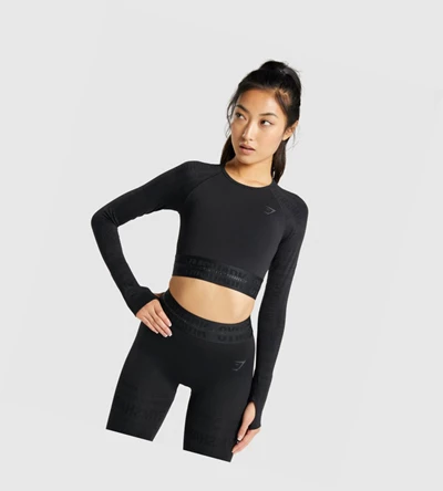 Gymshark Vision Crop Top Naisten T Paidat Mustat | OTNRAE531