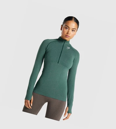 Gymshark Vital Seamless 2.0 1/2 Zip Naisten Vaatteet Tummanvihreä | MZNADC402