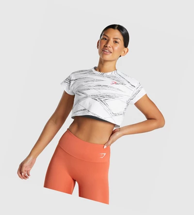Gymshark Zone Graafinen Crop Naisten T Paidat Valkoinen Mustat | CBYPAM831