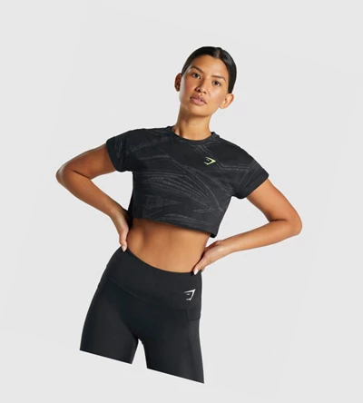 Gymshark Zone Graafinen Crop Naisten T Paidat Mustat Harmaat | MYQVDH321