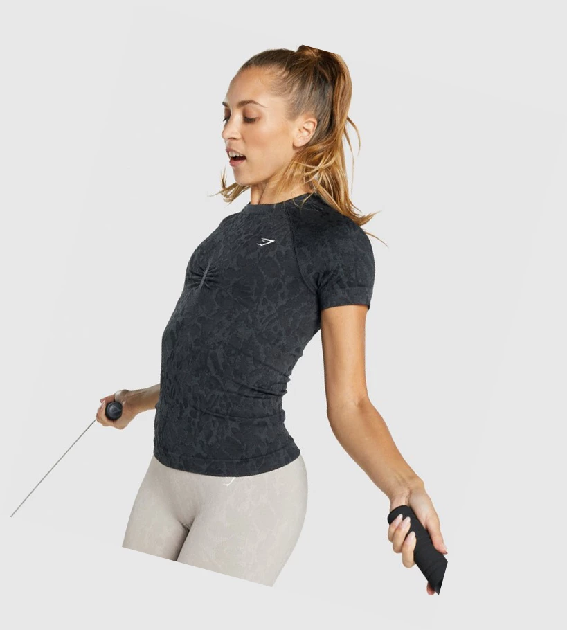 Gymshark Adapt Animal Seamless Naisten T Paidat Mustat | DYVXIK965