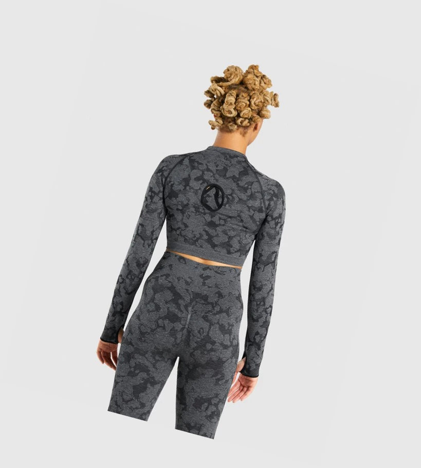 Gymshark Adapt Camo Seamless Crop Top Naisten Puserot Mustat | CSBYPH842