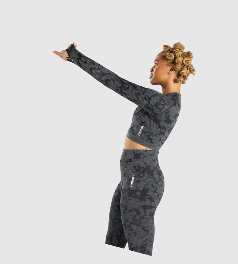 Gymshark Adapt Camo Seamless Crop Top Naisten Puserot Mustat | CSBYPH842