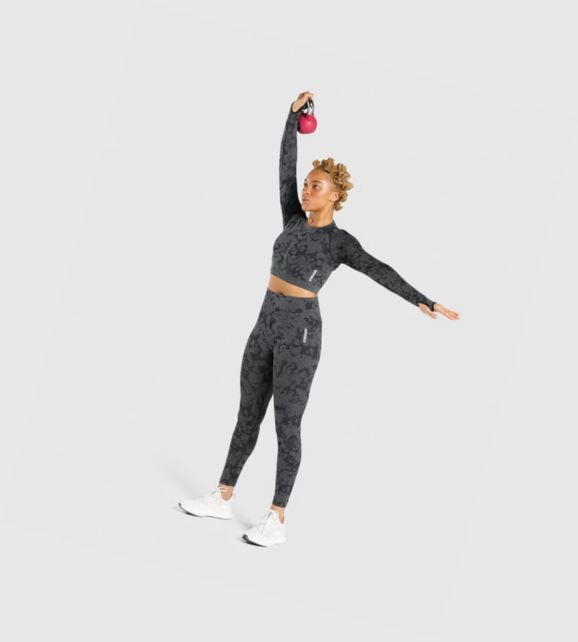 Gymshark Adapt Camo Seamless Crop Top Naisten Puserot Mustat | CSBYPH842