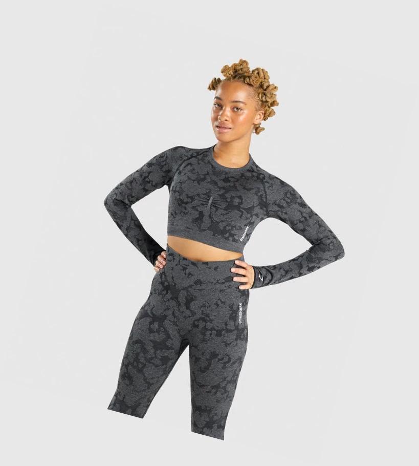 Gymshark Adapt Camo Seamless Crop Top Naisten Puserot Mustat | CSBYPH842