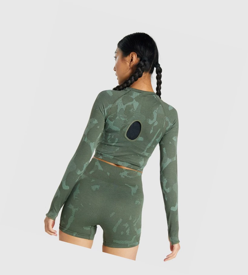 Gymshark Adapt Camo Seamless Crop Top Naisten Puserot Vihreä | NTALJU967