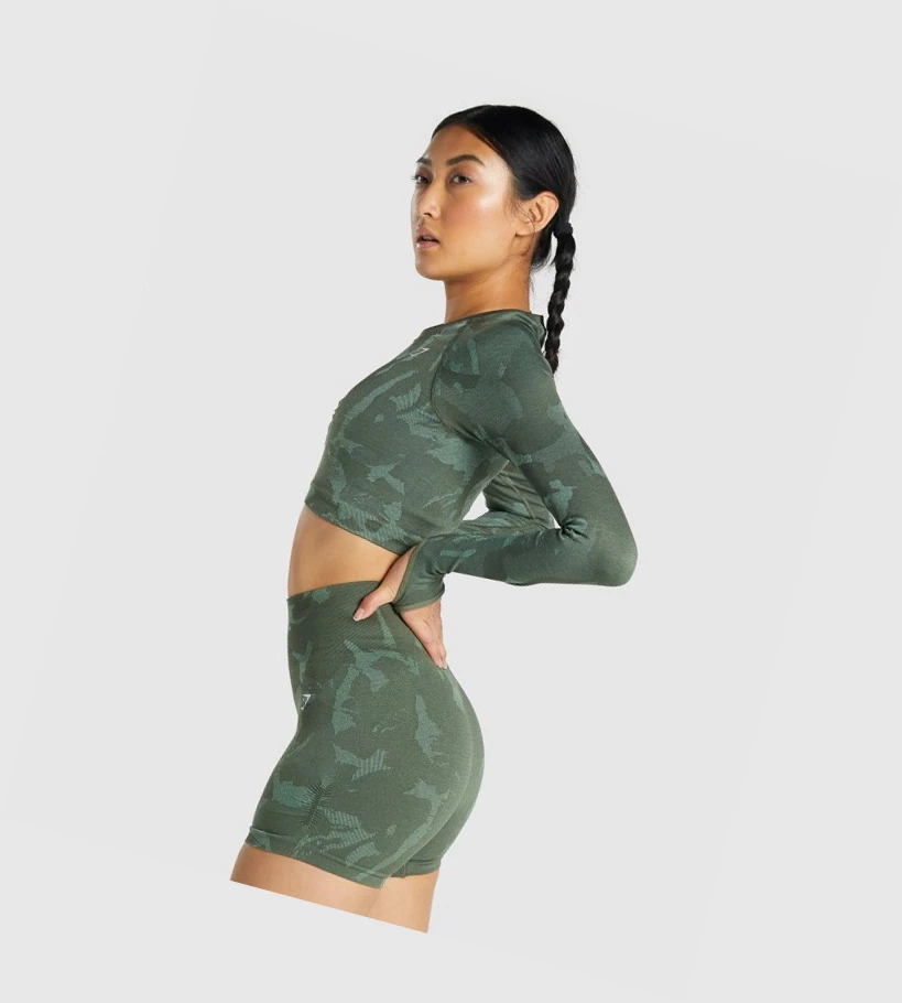 Gymshark Adapt Camo Seamless Crop Top Naisten Puserot Vihreä | NTALJU967