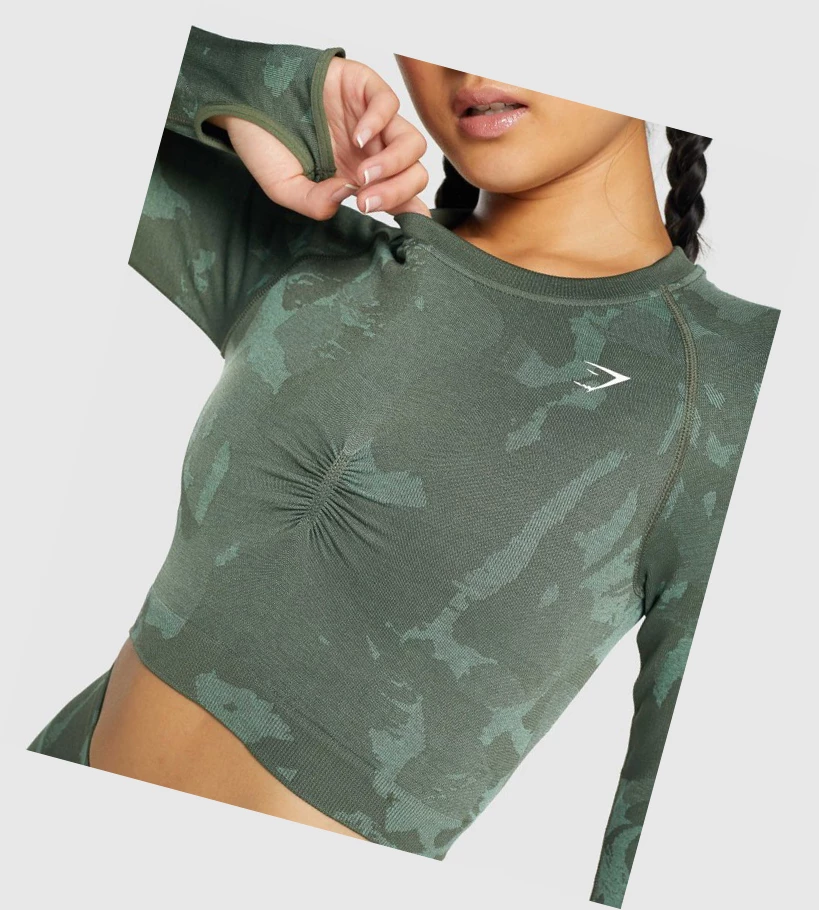 Gymshark Adapt Camo Seamless Crop Top Naisten Puserot Vihreä | NTALJU967