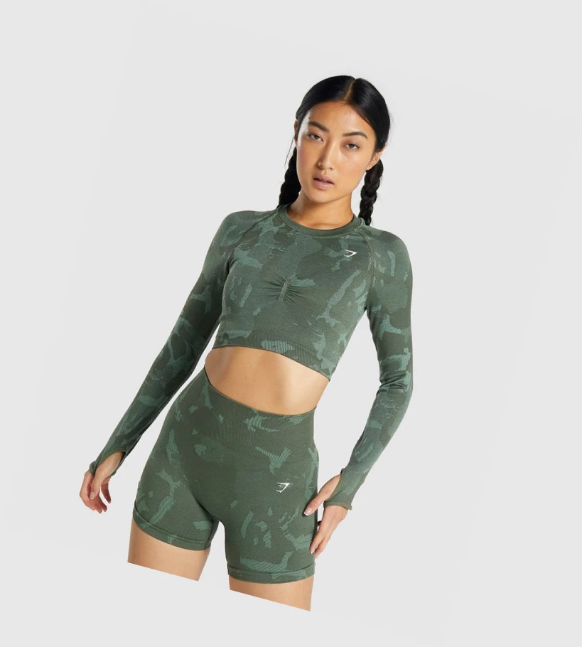 Gymshark Adapt Camo Seamless Crop Top Naisten Puserot Vihreä | NTALJU967