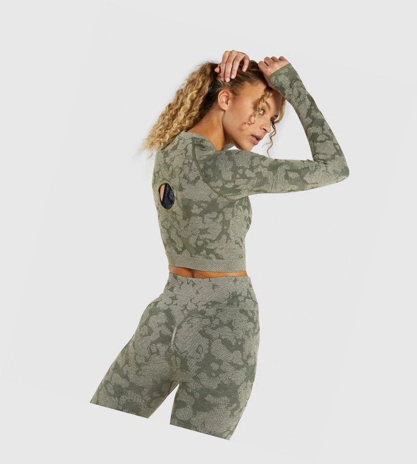 Gymshark Adapt Camo Seamless Crop Top Naisten T Paidat Vihreä | OFLXEV137