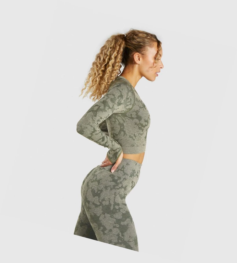 Gymshark Adapt Camo Seamless Crop Top Naisten T Paidat Vihreä | OFLXEV137