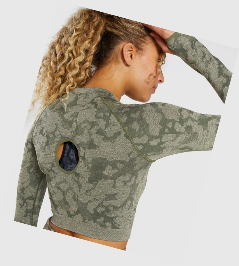 Gymshark Adapt Camo Seamless Crop Top Naisten Puserot Vihreä | QLINYB298