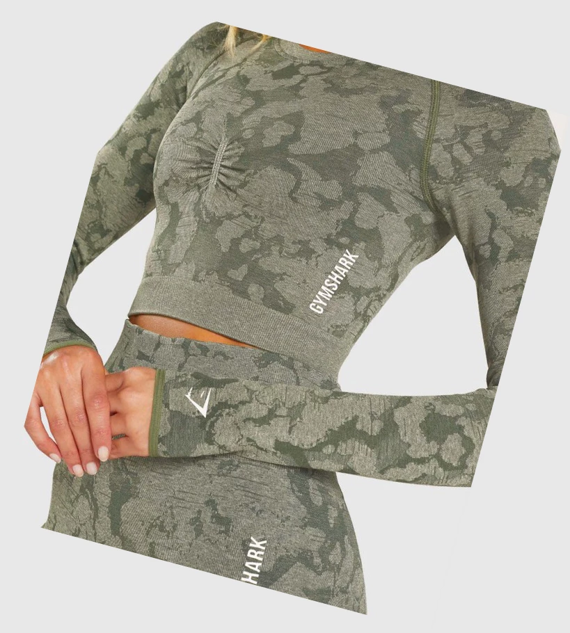 Gymshark Adapt Camo Seamless Crop Top Naisten Puserot Vihreä | QLINYB298