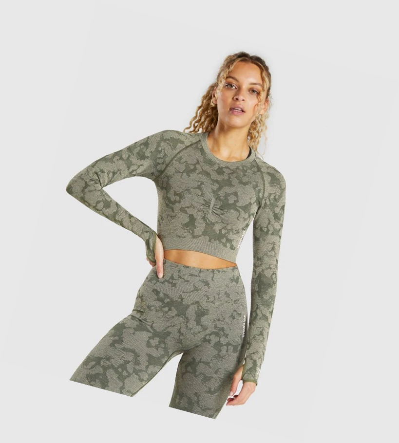Gymshark Adapt Camo Seamless Crop Top Naisten Puserot Vihreä | QLINYB298